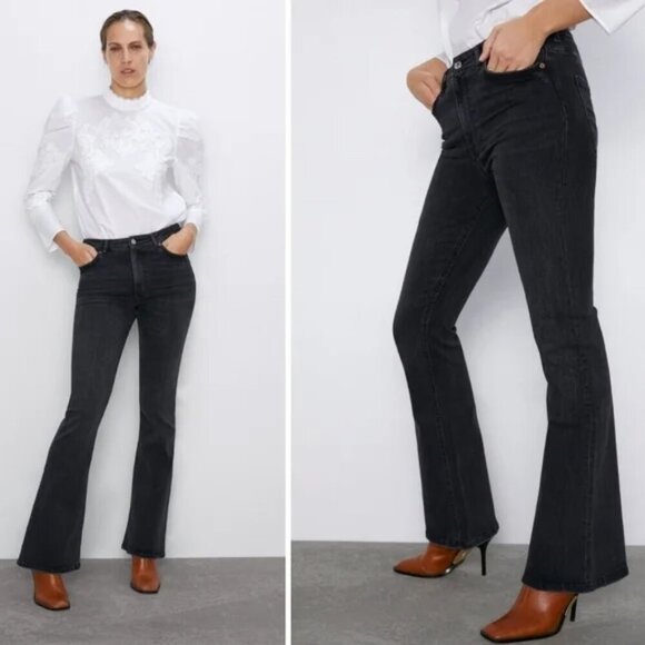 Zara | High Waisted Skinny Flare In Washed Black - Picture 1 of 9